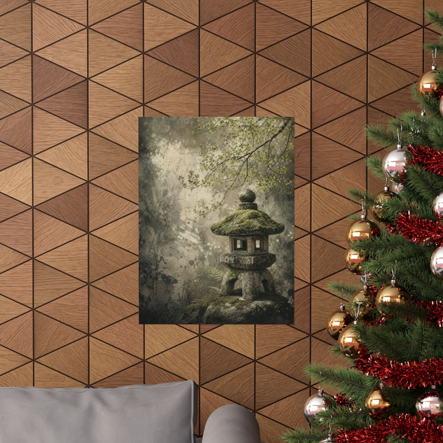 Stone Lantern Texture Wall Art Print | Neutral Japandi Art
