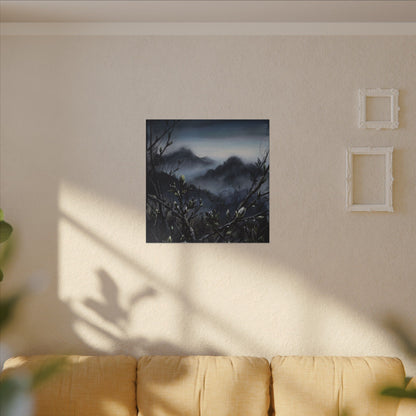 Mountain Mist Spring Canvas Art | Dark Japandi Atmospheric Design