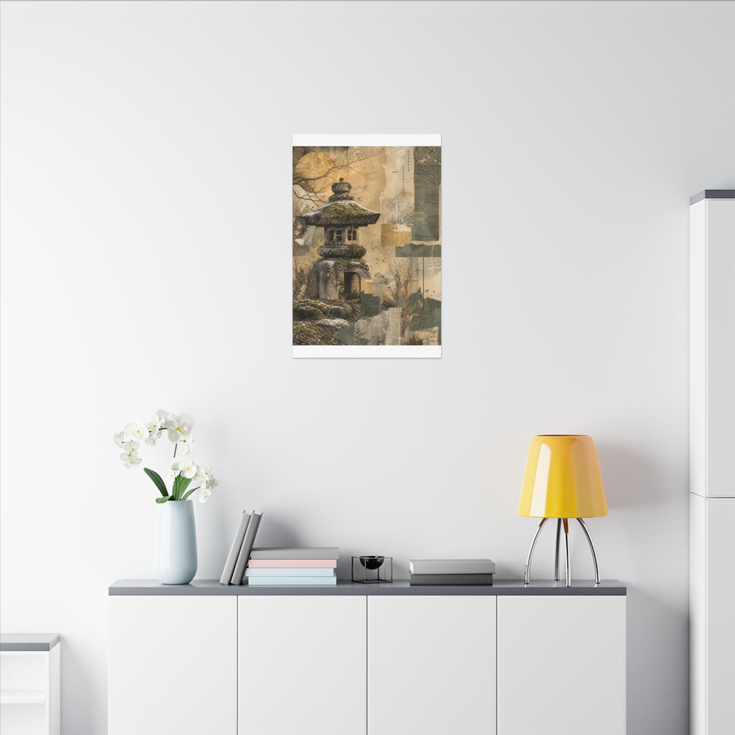 Elegant Stone Lantern Canvas Art - Texture Japandi