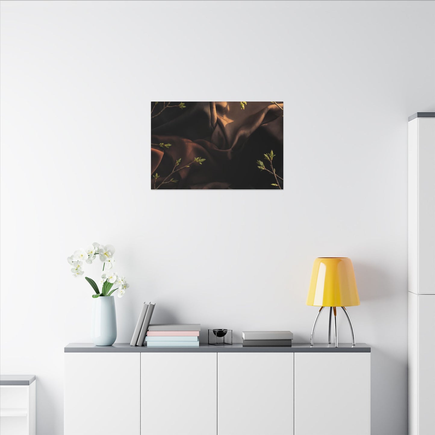 Dark Japandi Silk Drape in Golden Hour | Moody Minimal Canvas Art