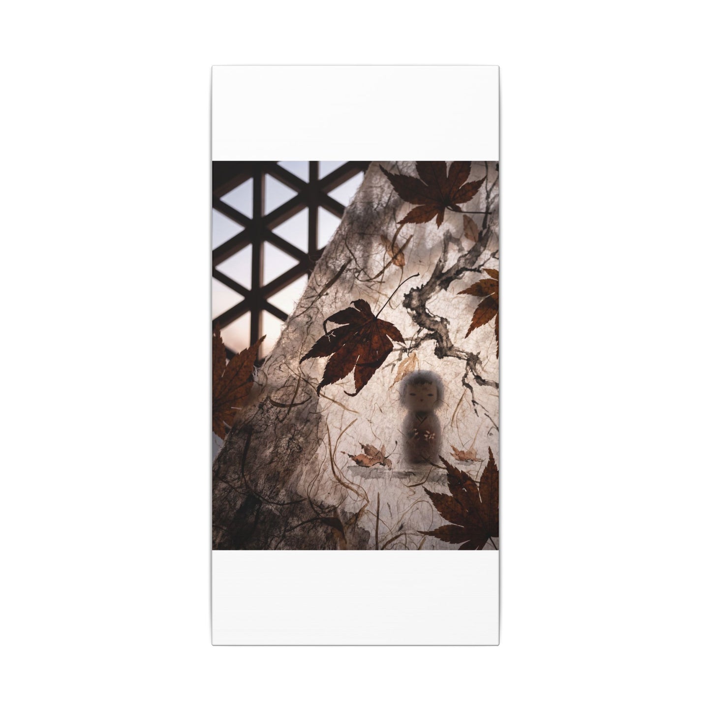 Shoji Screen Autumn Canvas Art | Dark Japandi Atmospheric Design