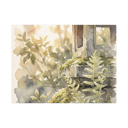Earthy Stone Lantern Canvas Art - Watercolor Japandi