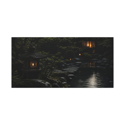 Moonlit Garden Shadow Zen Canvas Art | Sophisticated Dark Japandi Art