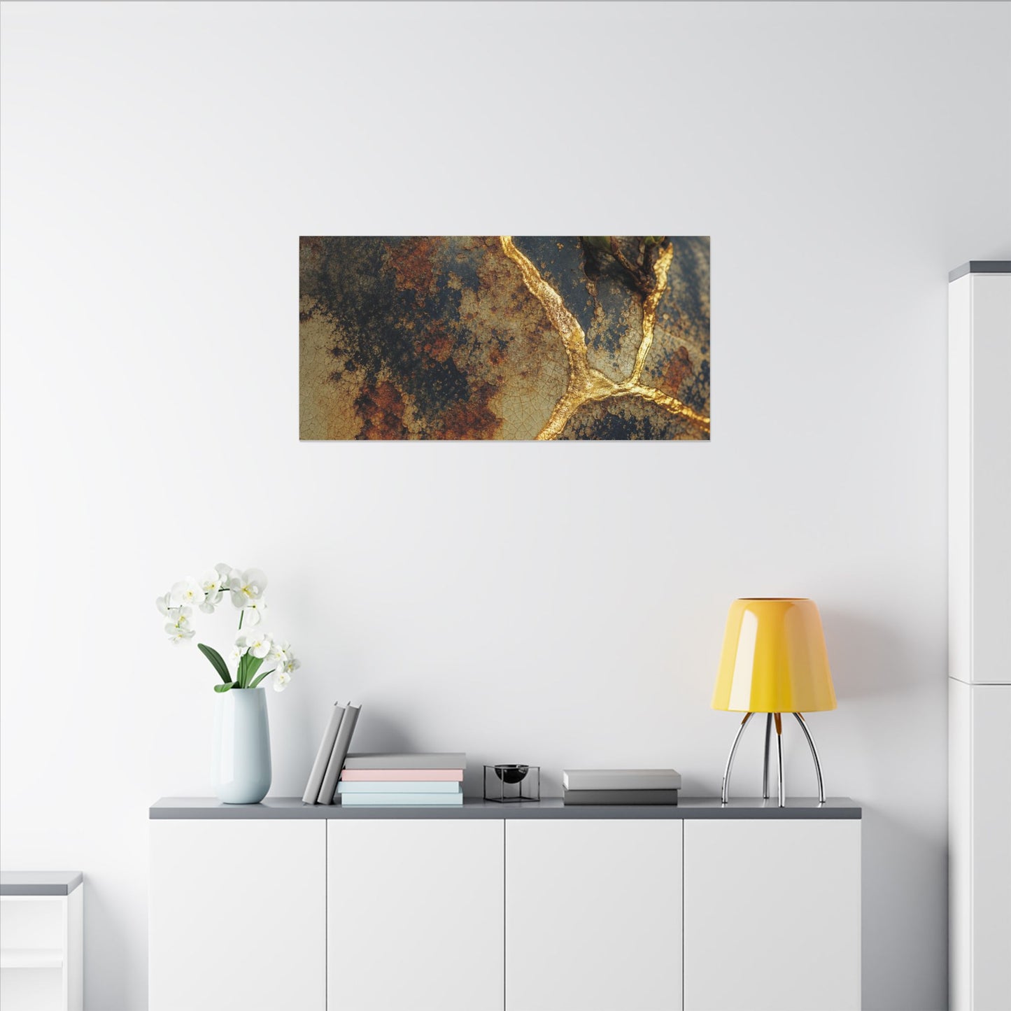 Datsuzoku Rust Patina Canvas Art - Kintsugi Crackle Gold