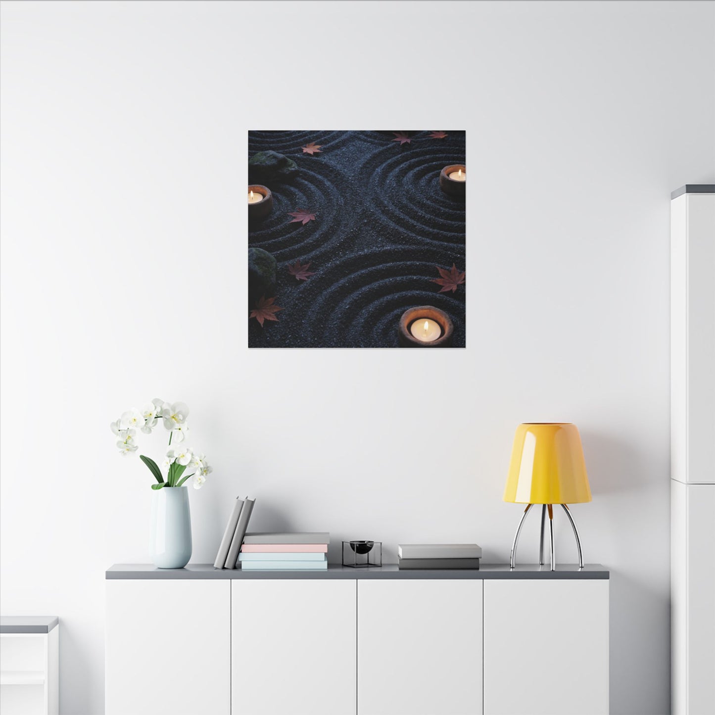 Seijaku Rock Garden Canvas Art - Dark Japandi Dark Texture