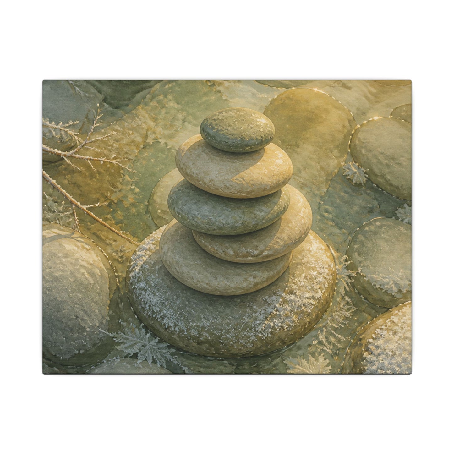 River Stones Watercolor Canvas Art | Elegant Japandi Art