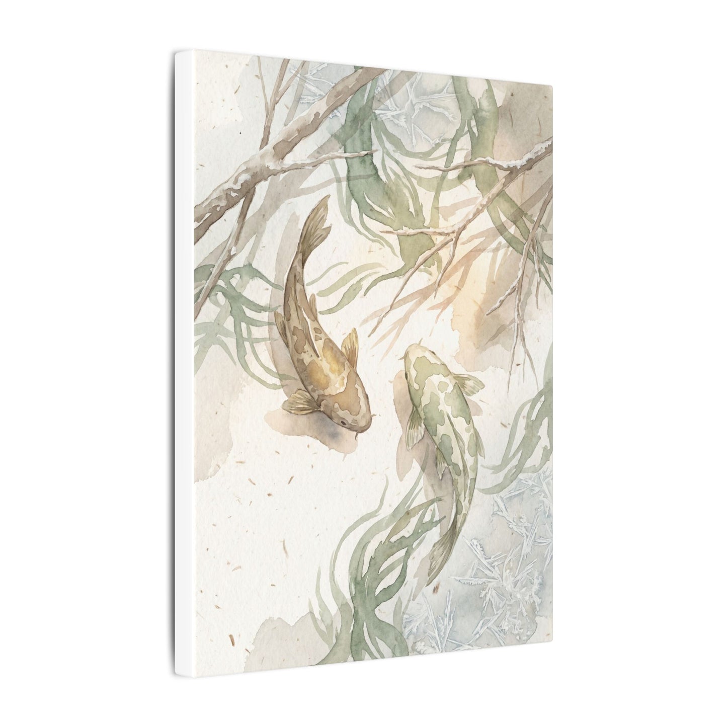 Koi Pond Canvas Art | Winter Japandi Watercolor Art