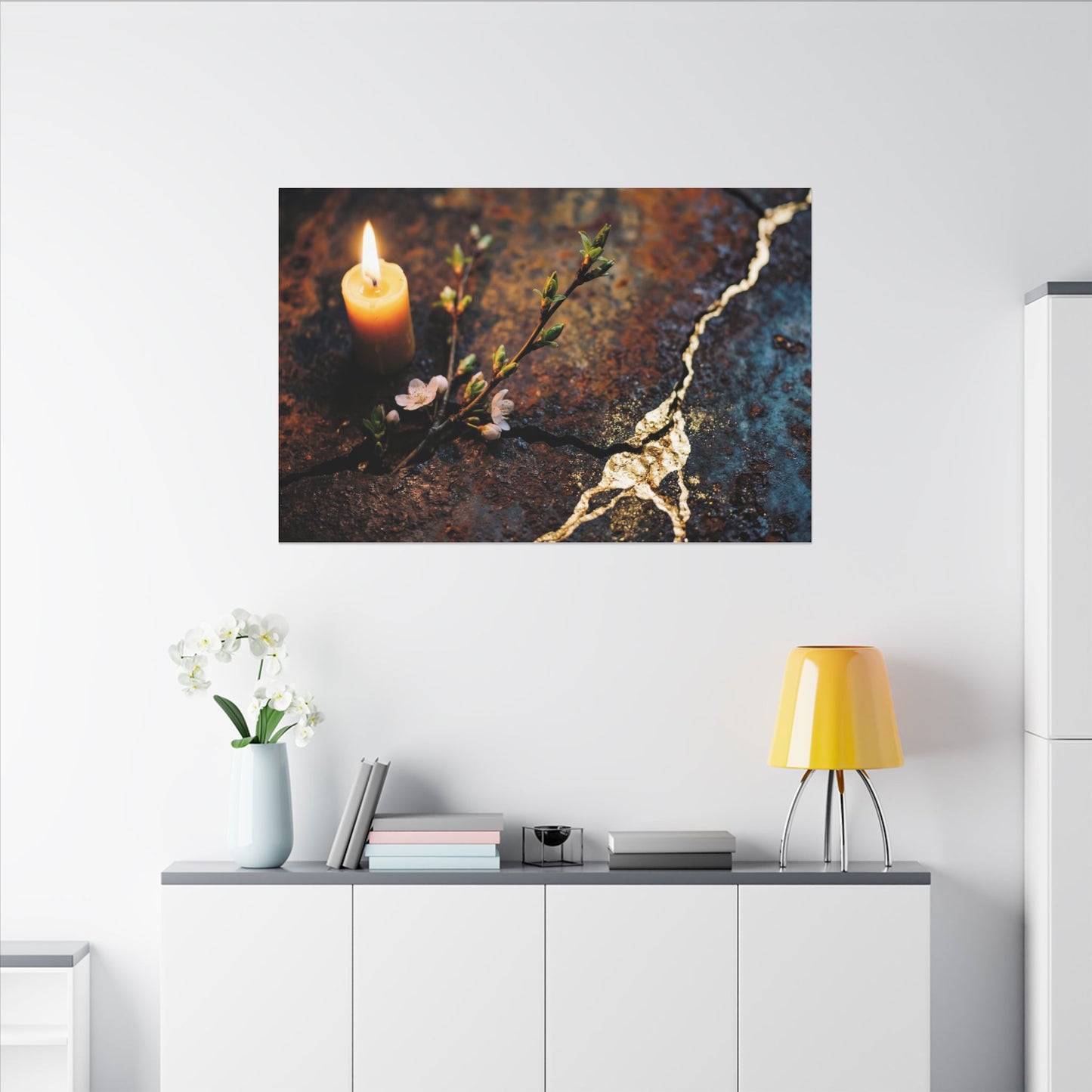 Kintsugi Rust Patina in Candlelight | Gold Repair Canvas Art