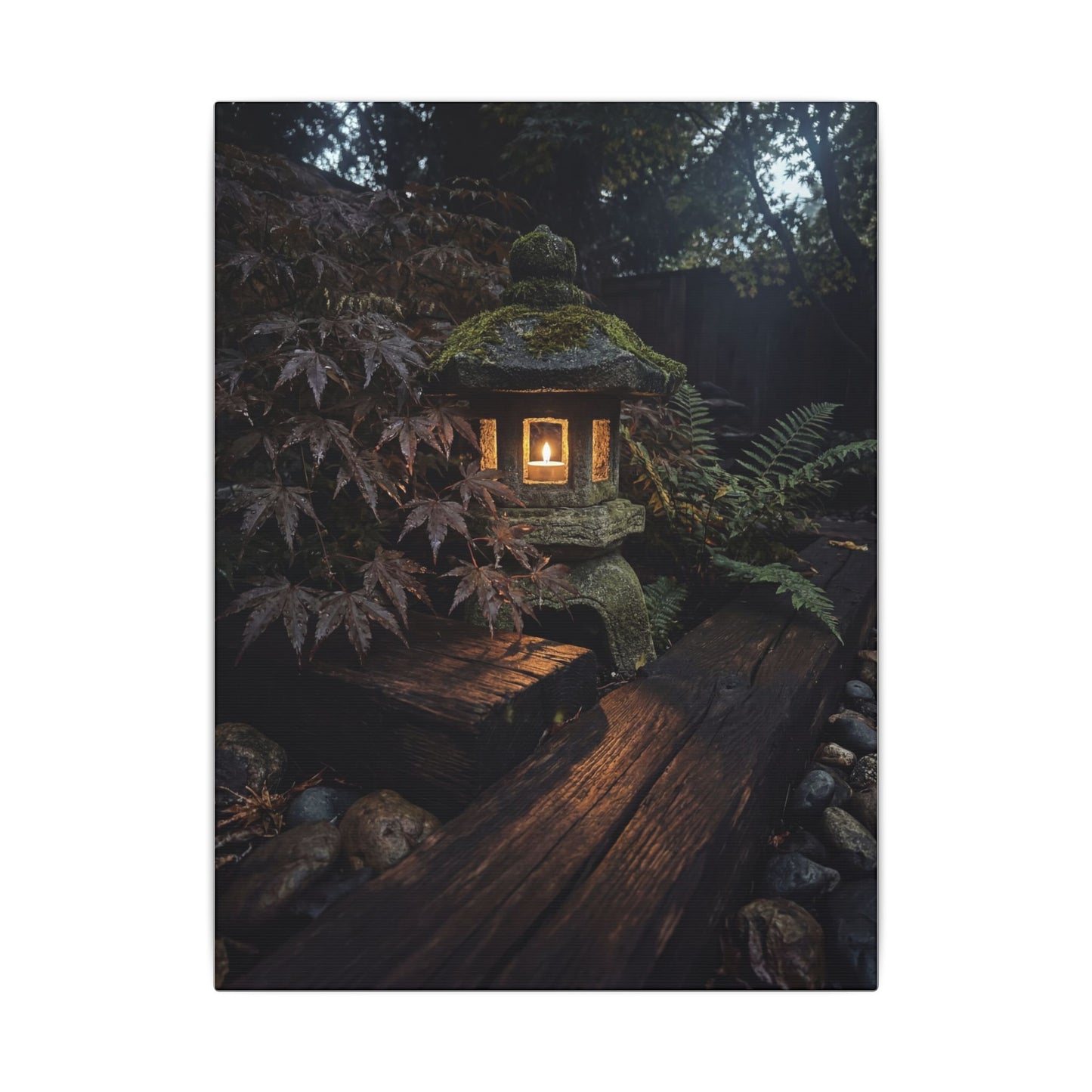 Moody Moonlit Garden Canvas Art - Shadow Zen Dark Japandi