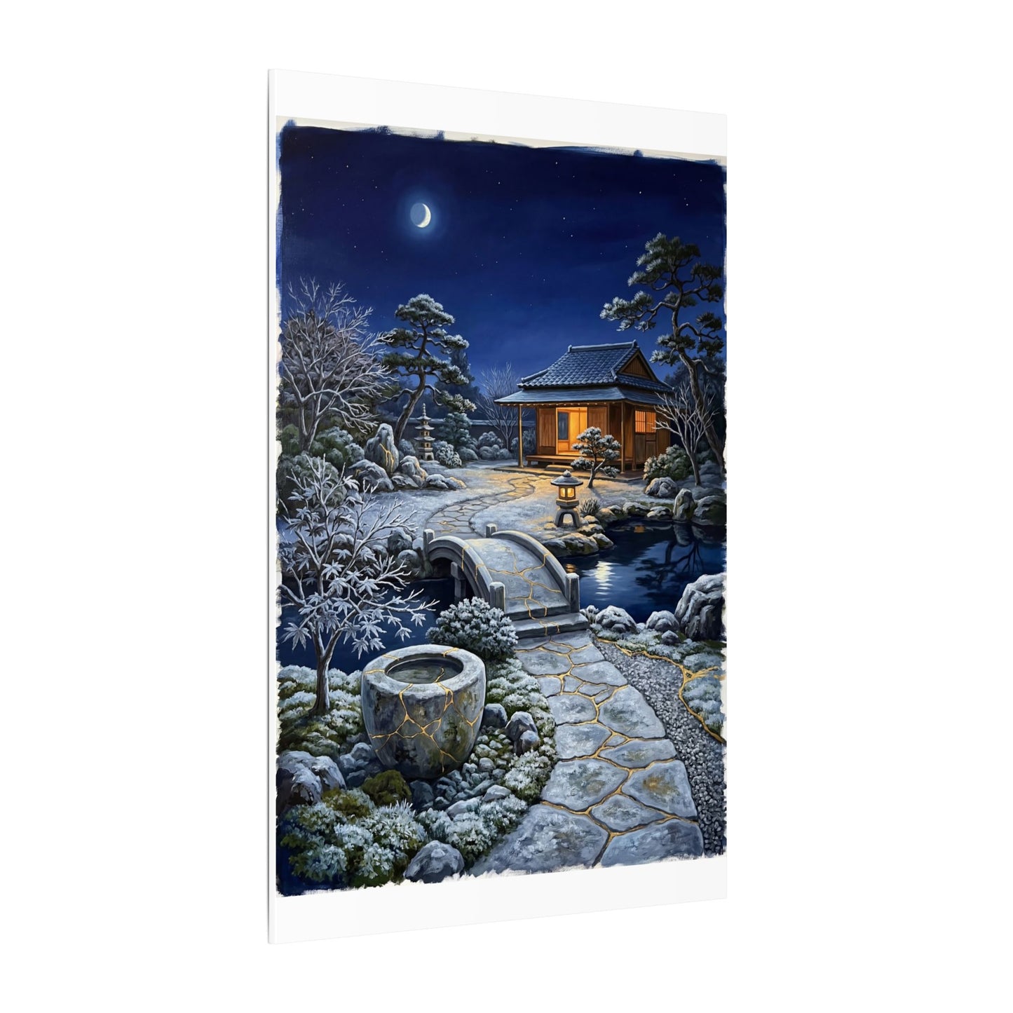Moonlit Garden Winter Canvas Art | Kintsugi Artful Design