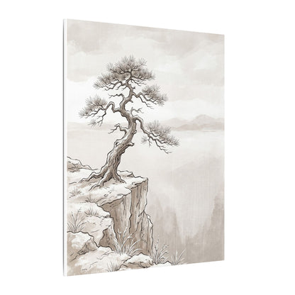Neutral Pine Tree Canvas Art - Minimal Line Japandi