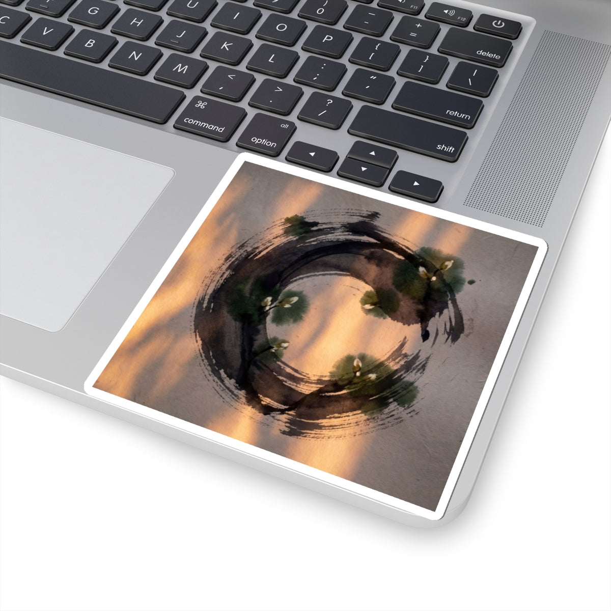 Dark Japandi Ink Brushstroke in Candlelight | Shadow Zen Sticker Art Print