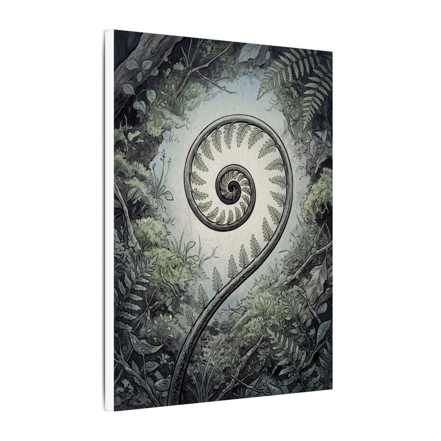 Zen Fern Unfurling in Dawn | Ukiyo E Inspired Canvas Art