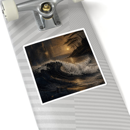 Golden Hour Ocean Wave Sticker - Dark Japandi Fukinsei