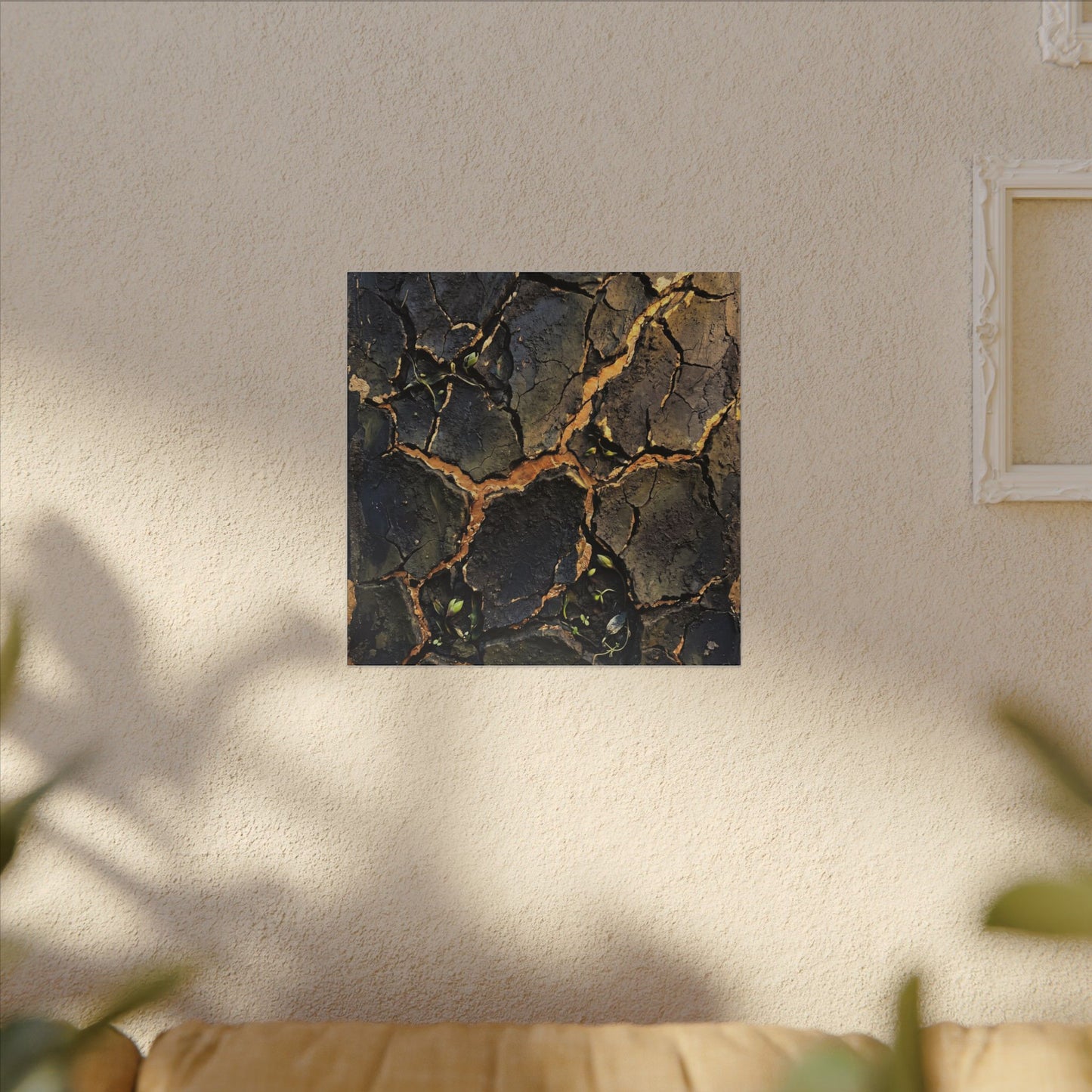 Cracked Earth Spring Canvas Art | Dark Japandi Atmospheric Design