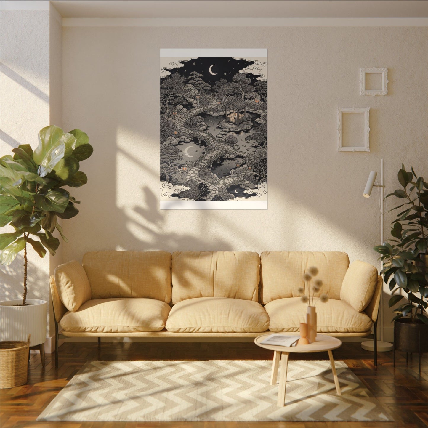 Moonlit Garden Ukiyo E Inspired Canvas Art | Serene Zen Art