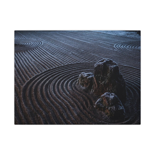 Moonlight Rock Garden Canvas Art - Dark Japandi Seijaku