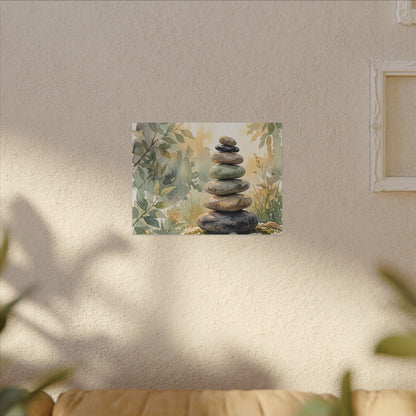 Golden Hour River Stones Canvas Art - Japandi Mono No Aware