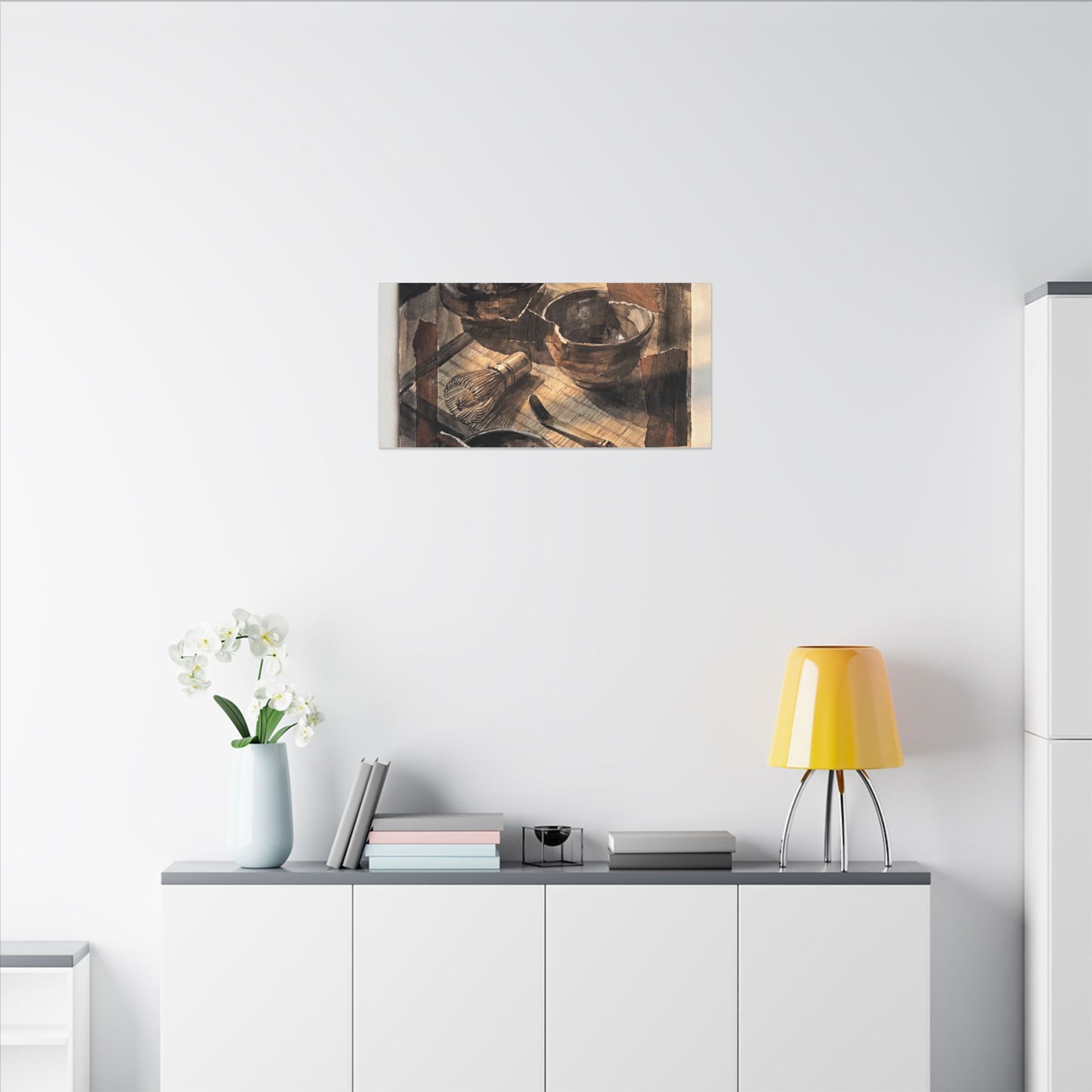 Tea Ceremony Charcoal Ink Canvas Art | Luxurious Dark Japandi Art