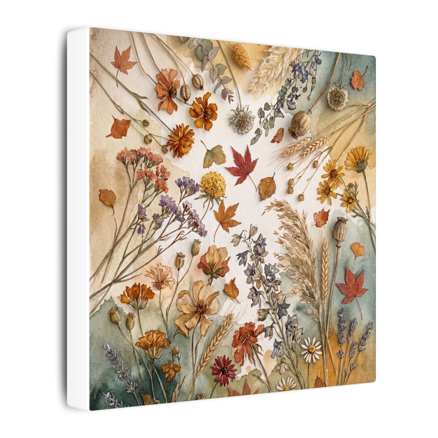 Dried Flowers Canvas Art | Autumn Japandi Watercolor Art