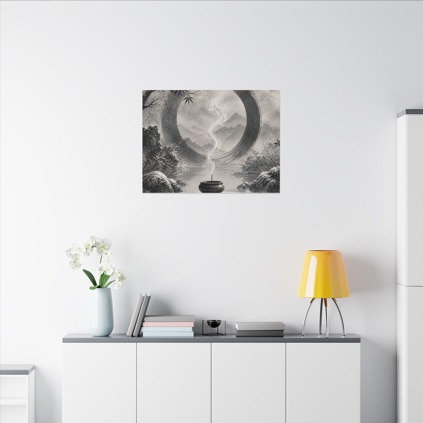 Incense Smoke Canvas Art | Winter Zen Sumi E Art