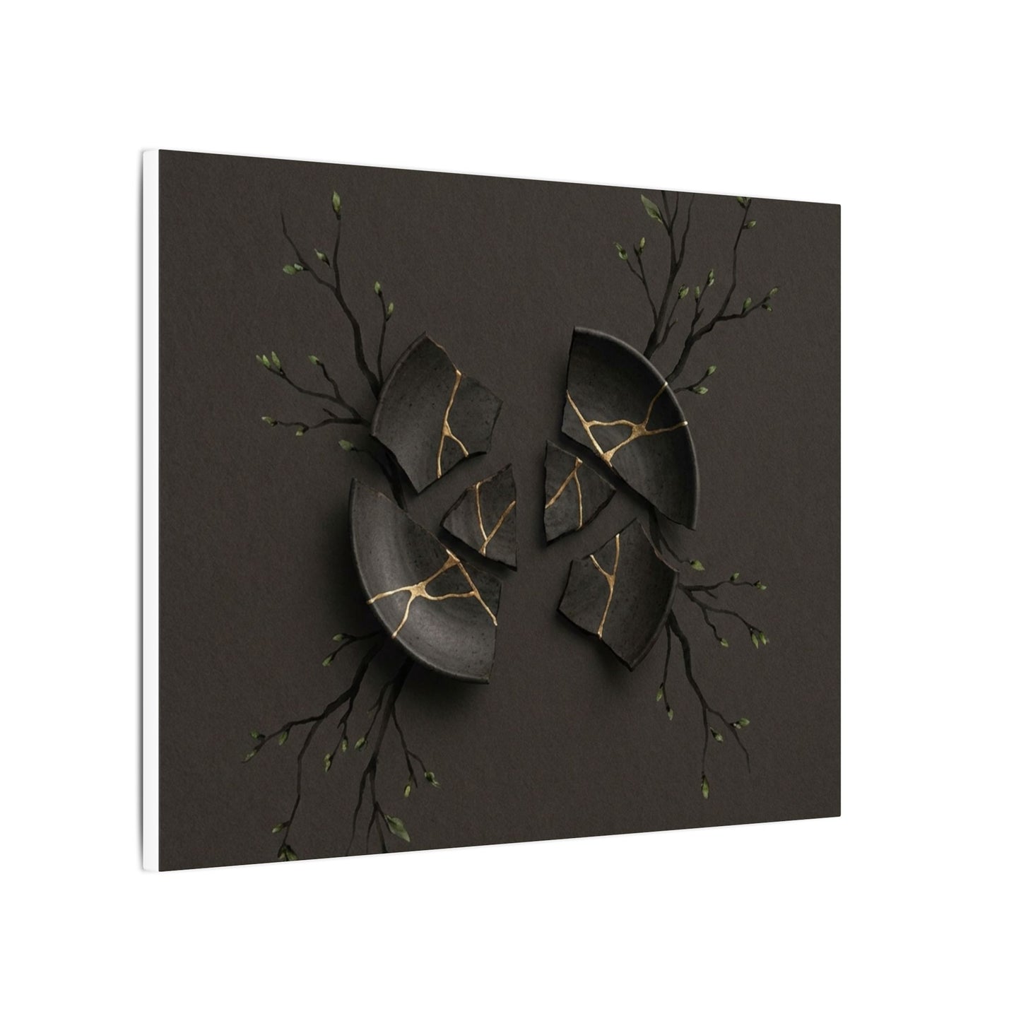 Sophisticated Broken Pottery Canvas Art - Charcoal Ink Dark Japandi