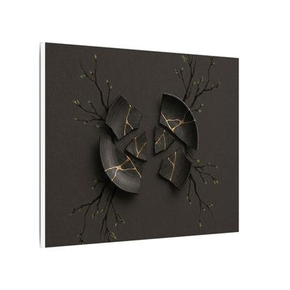 Sophisticated Broken Pottery Canvas Art - Charcoal Ink Dark Japandi
