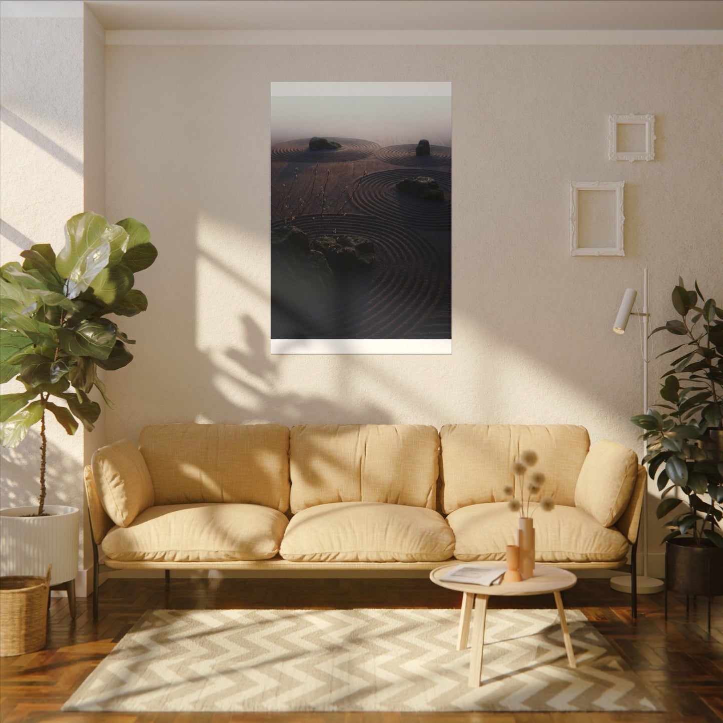 Spring Rock Garden Shadow Zen Canvas Art | Luxurious Decor
