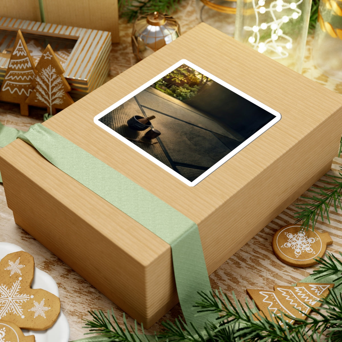 Dark Japandi Tea Ceremony in Golden Hour | Dark Texture Sticker Art Print
