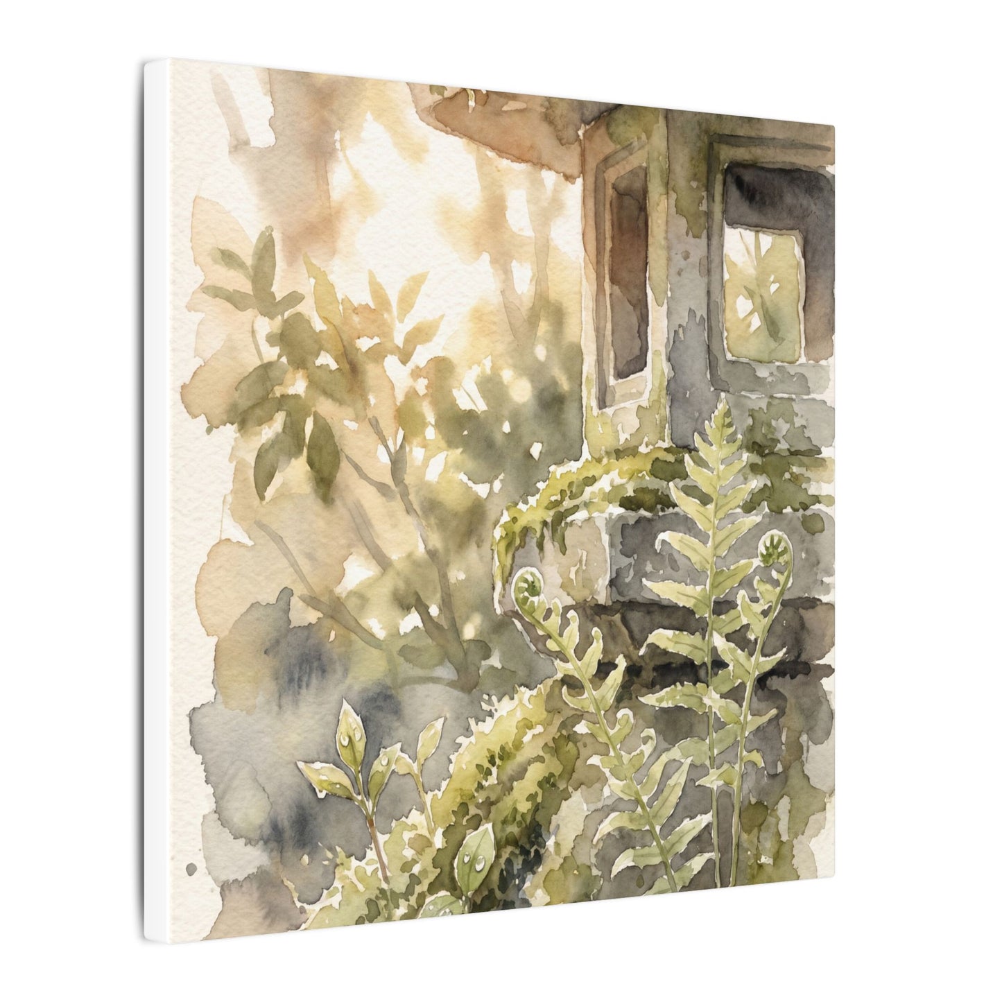 Earthy Stone Lantern Canvas Art - Watercolor Japandi