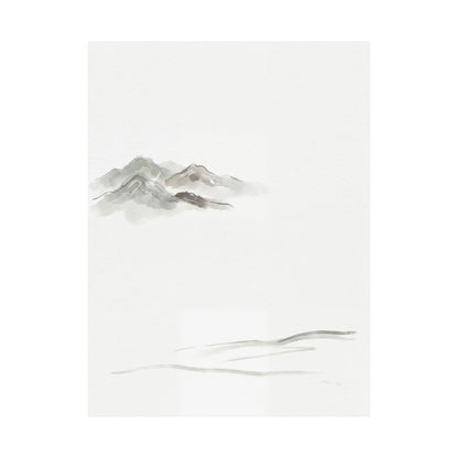 Japandi Mountain Mist in Overcast | Minimal Line Wall Art Print