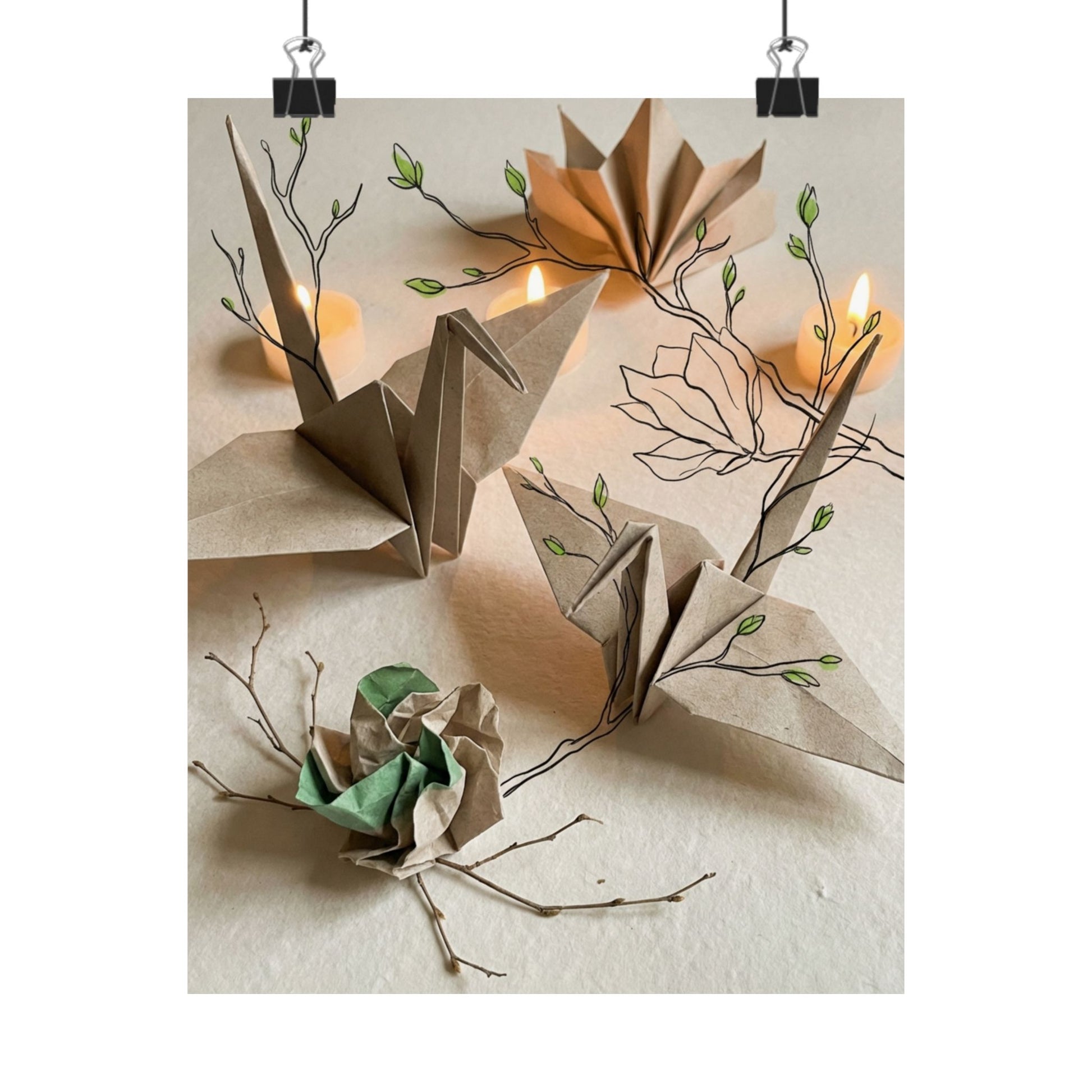 Spring Paper Fold Minimal Line Wall Art Print | Cozy Decor Art Print