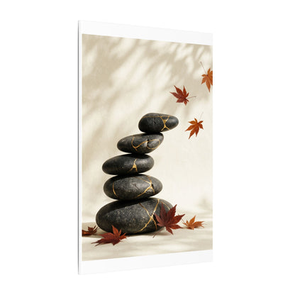 Kintsugi River Stones in Dappled | Crackle Gold Canvas Art