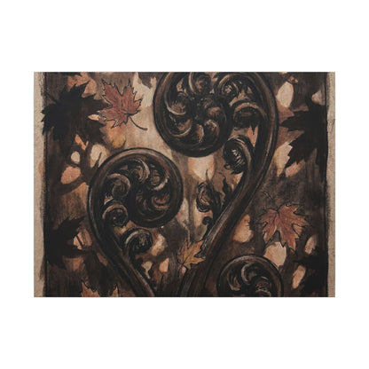 Mono No Aware Fern Unfurling Canvas Art - Dark Japandi Charcoal Ink Art Print