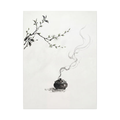 Calm Incense Smoke Canvas Art - Sumi E Zen