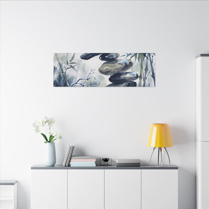 Zen River Stones in Moonlight | Sumi E Canvas Art