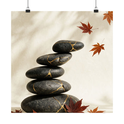 River Stones Crackle Gold Wall Art Print | Philosophical Kintsugi Art