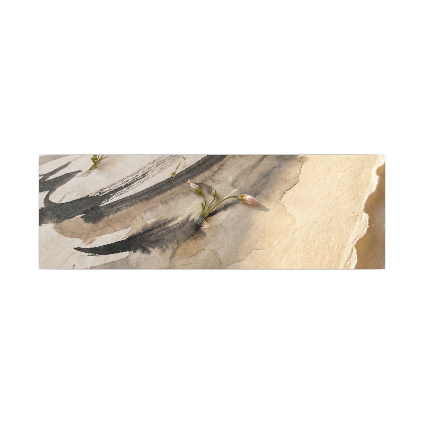 Ink Brushstroke Watercolor Canvas Art | Neutral Japandi Art