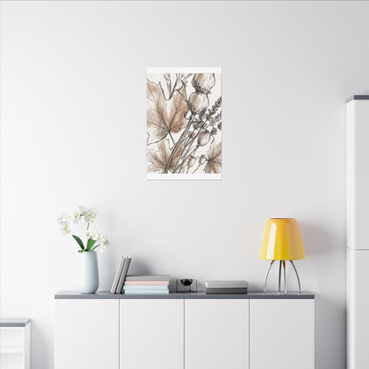 Neutral Dried Flowers Canvas Art - Minimal Line Japandi