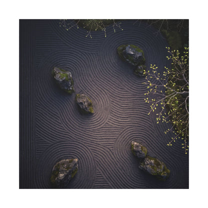 Dark Japandi Rock Garden in Dawn | Shadow Zen Canvas Art