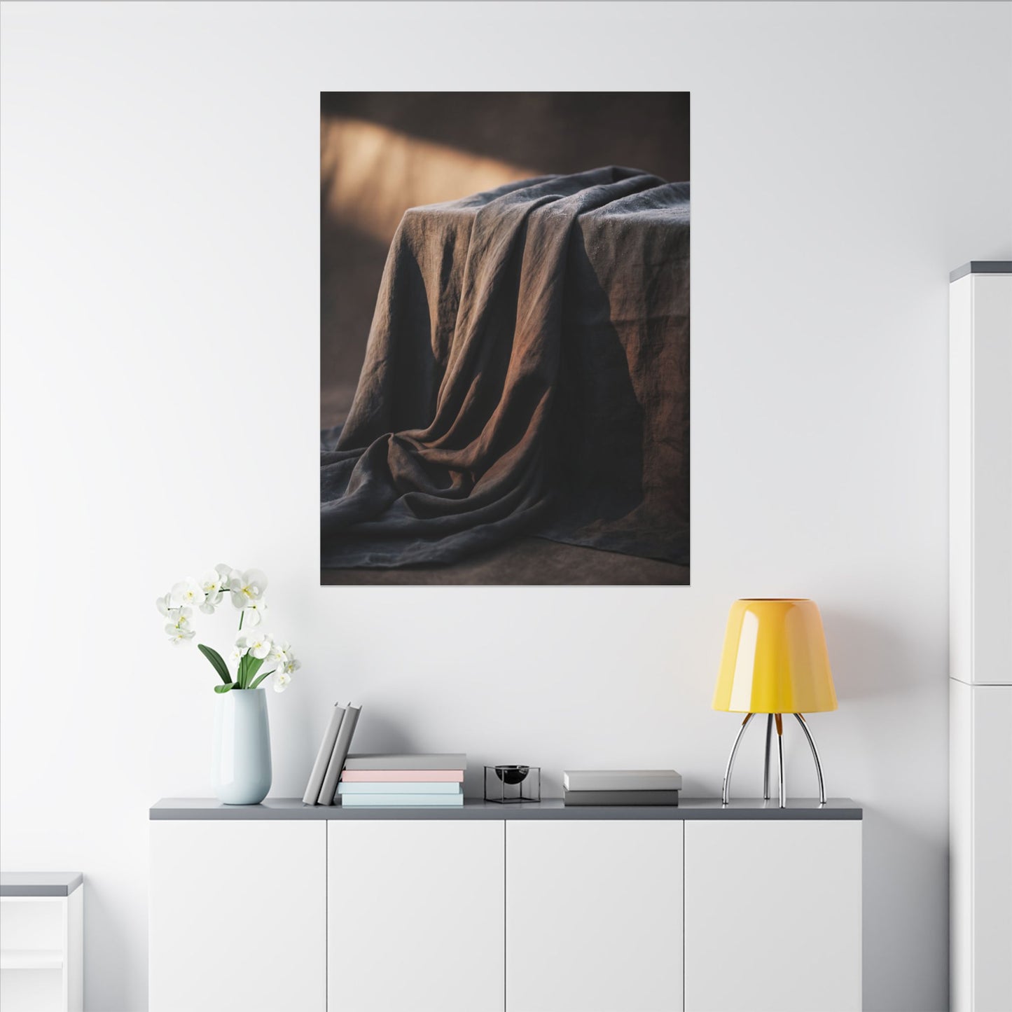 Silk Drape Canvas Art | Winter Dark Japandi Shadow Zen Art