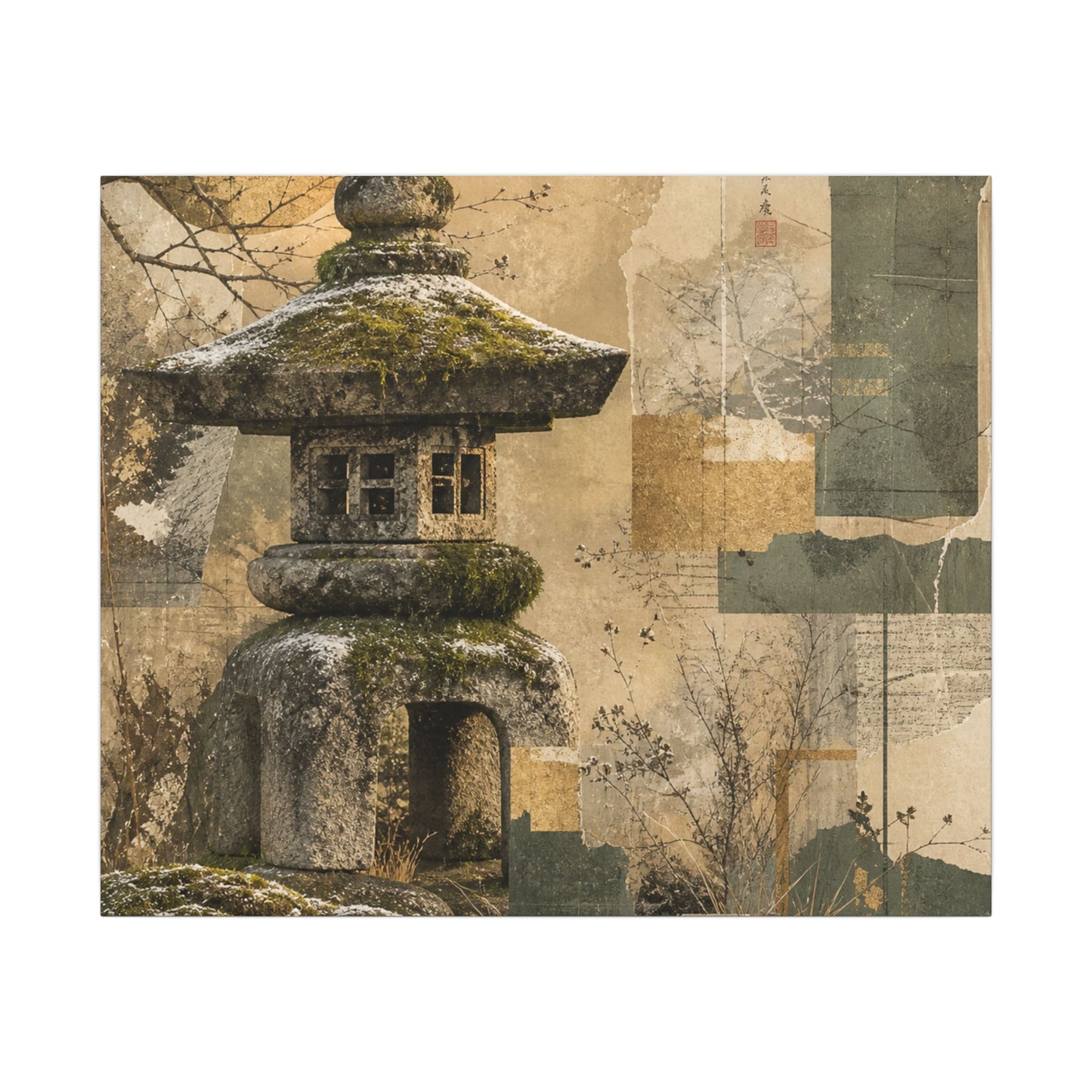 Elegant Stone Lantern Canvas Art - Texture Japandi