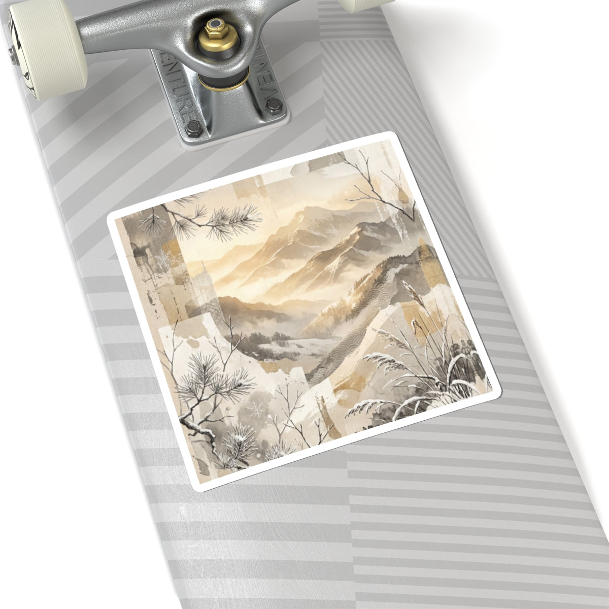 Winter Mountain Mist Japanese Pattern Sticker | Cozy Decor Art Print