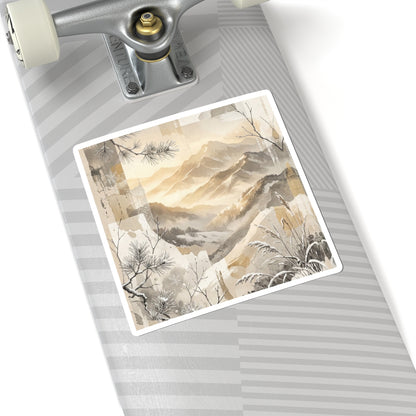 Winter Mountain Mist Japanese Pattern Sticker | Cozy Decor Art Print