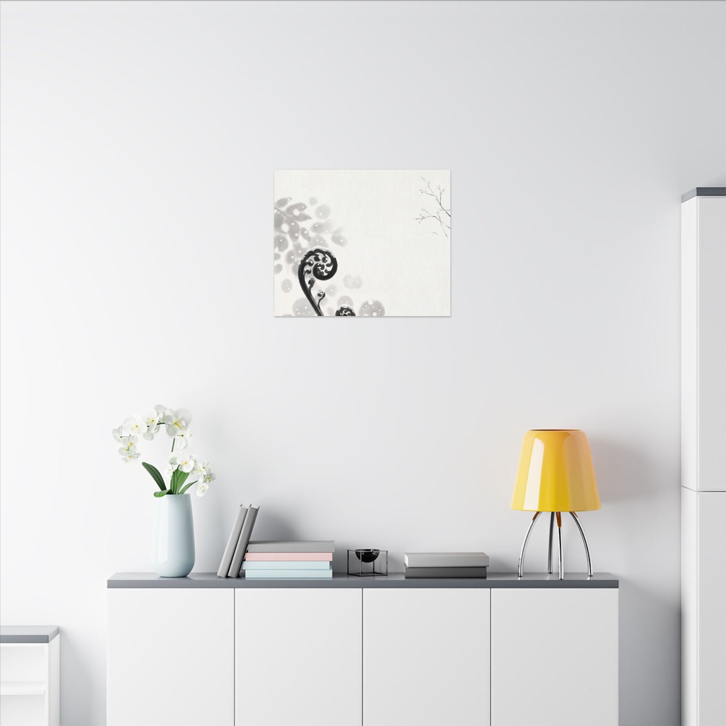 Winter Fern Unfurling Ukiyo E Inspired Canvas Art | Peaceful Decor