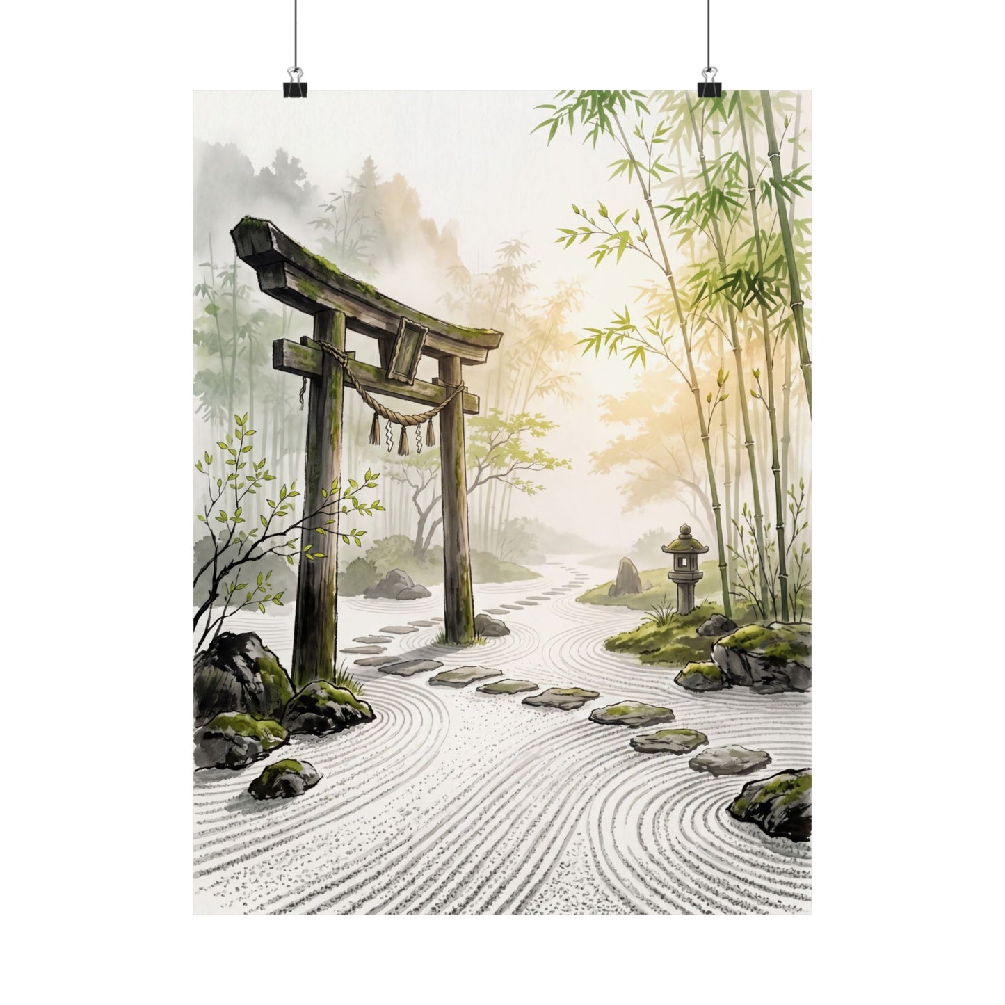 Spring Torii Gate Karesansui Wall Art Print | Contemplative Decor