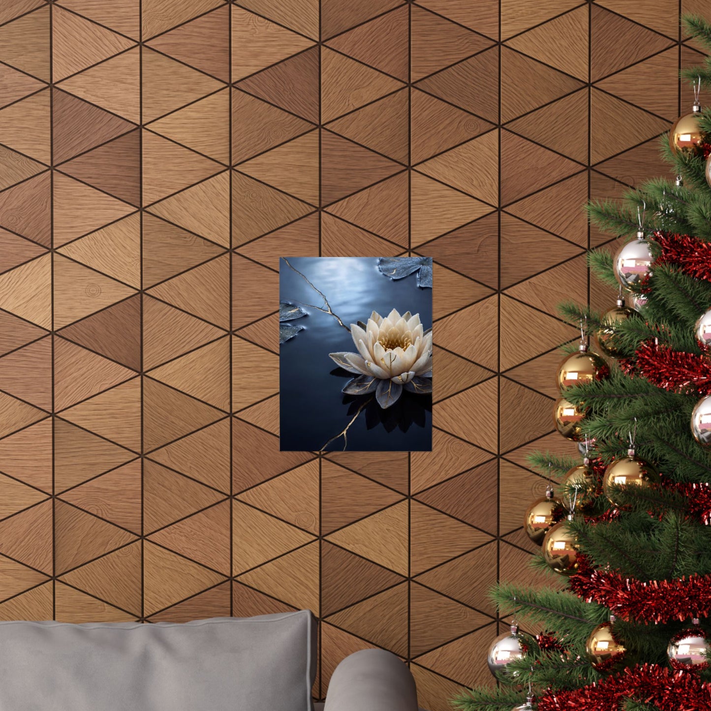 Winter Lotus Flower Gold Vein Wall Art Print | Resilient Decor