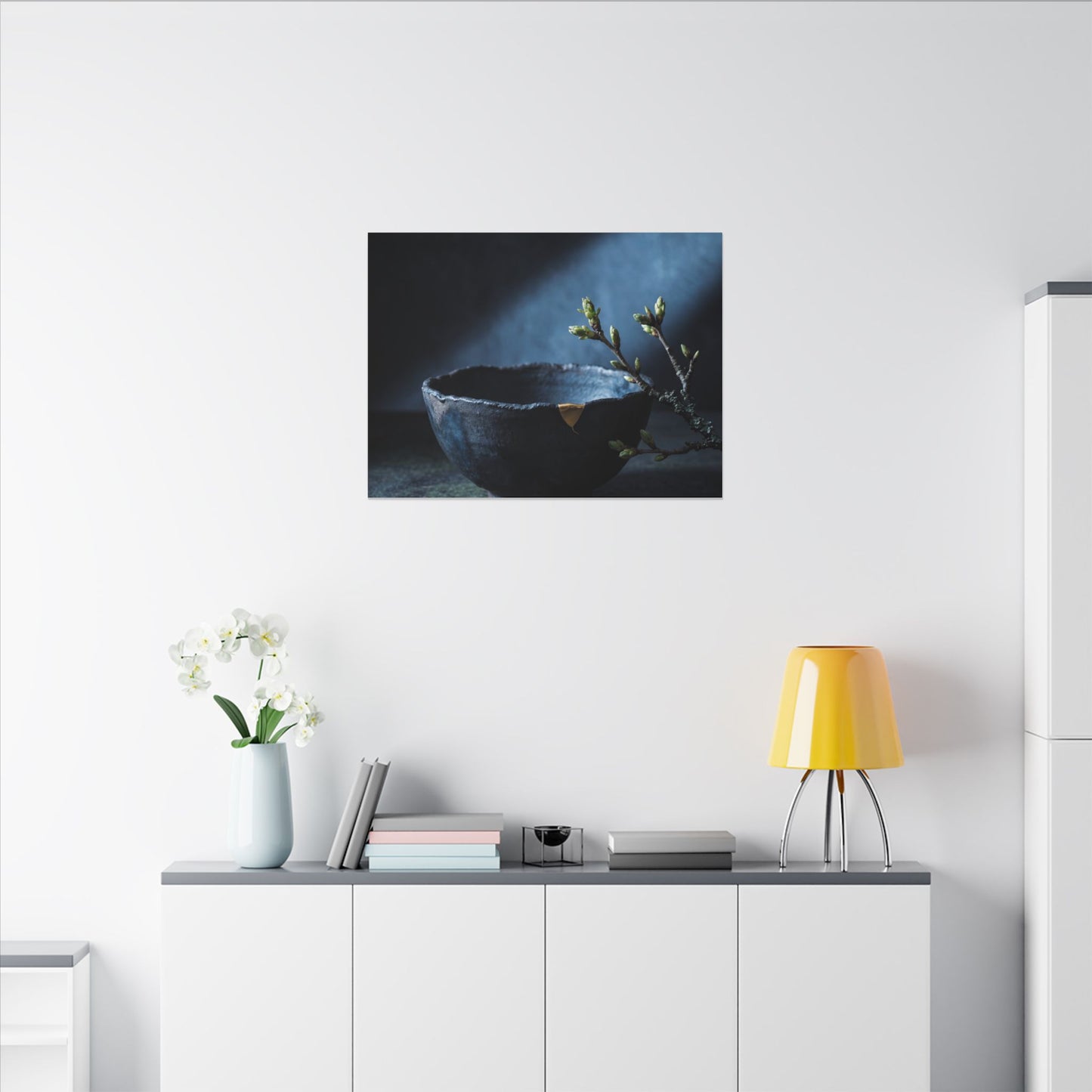 Ceramic Bowl Shadow Zen Canvas Art | Sophisticated Dark Japandi Art