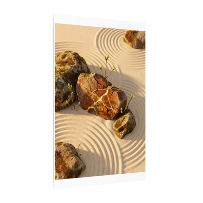 Kanso Rock Garden Canvas Art - Kintsugi Crackle Gold