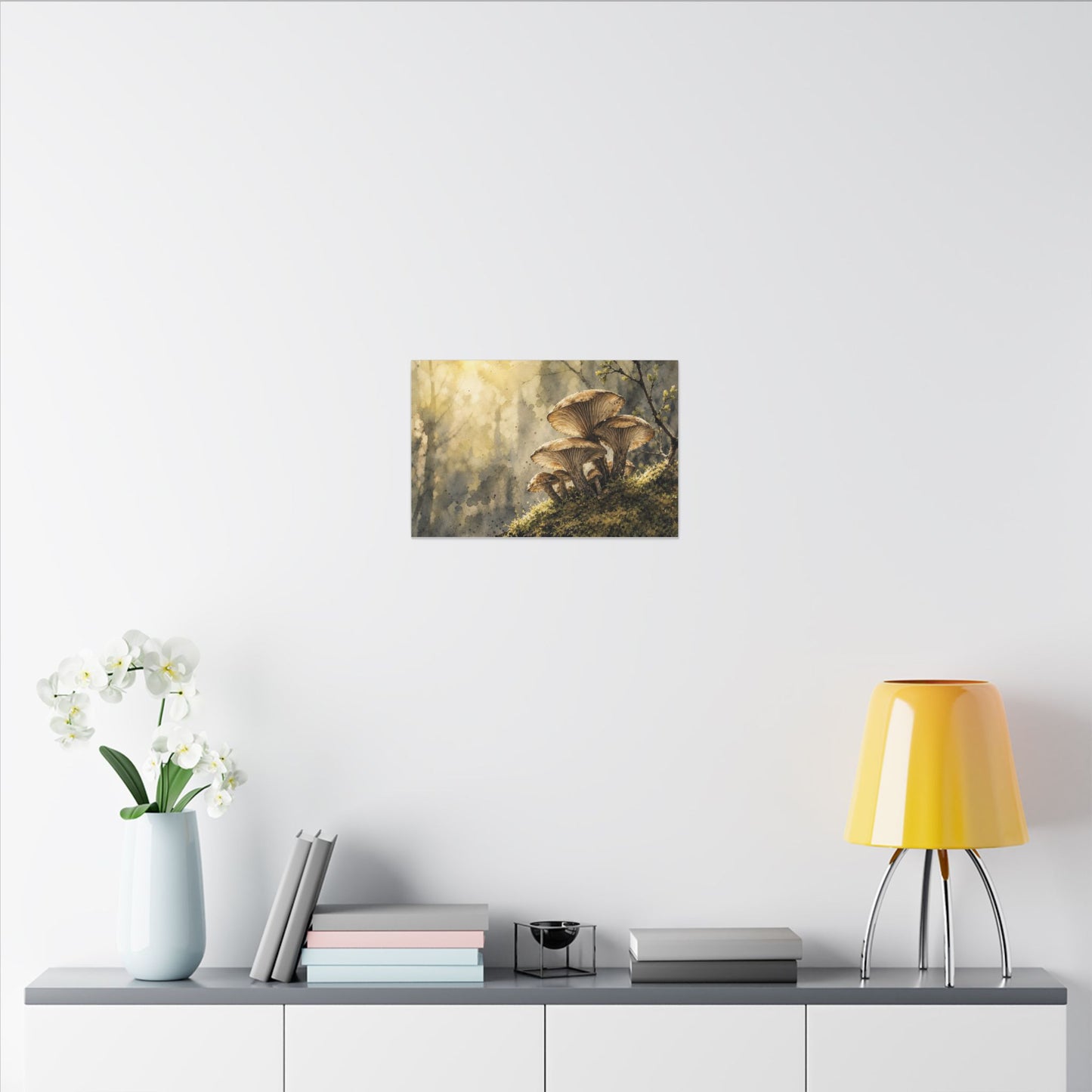 Wild Mushrooms Canvas Art | Spring Japandi Watercolor Art